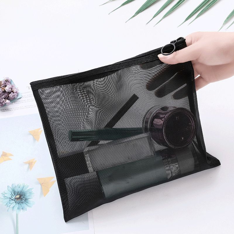 Black Transparent Mesh Cosmetic Makeup Bag Organizer Travel Storage Pouch Cases