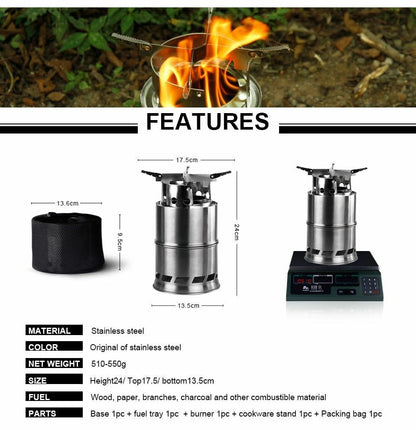 Folding wood gasifier Stainless Steel Solidified Alcohol Stove Cooking System