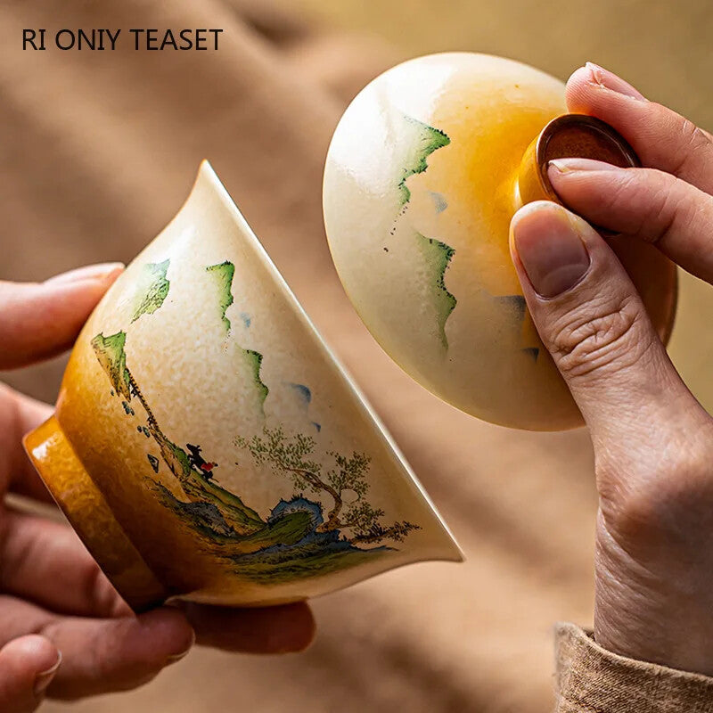 120ml Chinese Retro Ceramic Gaiwan Teacup Travel Portable Tea Tureen Handmade