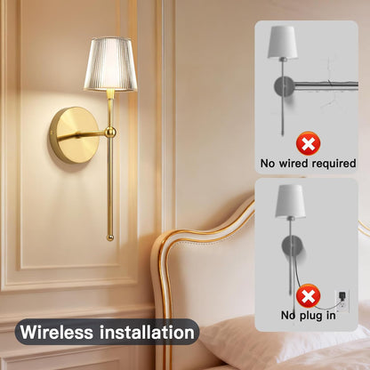 Battery Operated Wall Sconces Set of 2, Wireless Wall Sconce with Remote Dimmabl