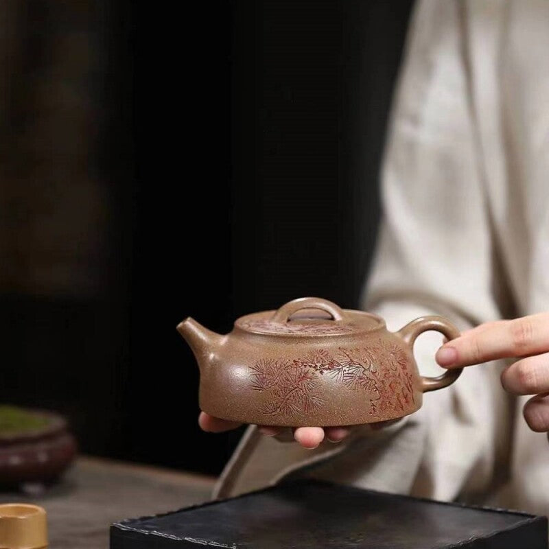 Chinese Tea Pot Handmade Carved Real Yixing Zisha Old Duan Clay Master Pot 180ml