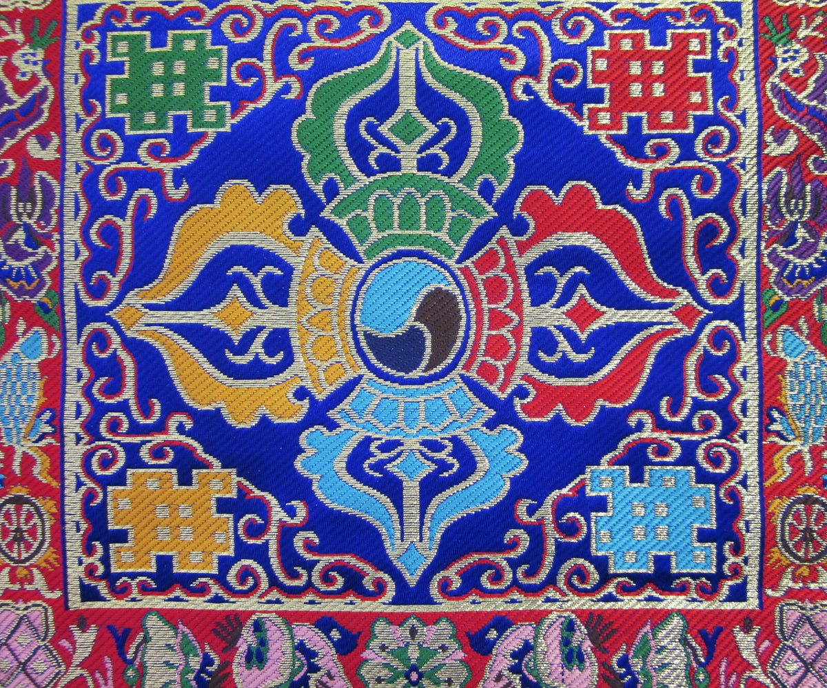 BROCADE ALTAR CLOTH TIBETAN BUDDHIST NEPAL ROYAL BLUE DOUBLE DORJE SQUARE SILK