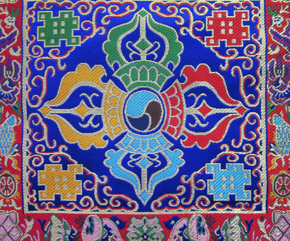 BROCADE ALTAR CLOTH TIBETAN BUDDHIST NEPAL ROYAL BLUE DOUBLE DORJE SQUARE SILK
