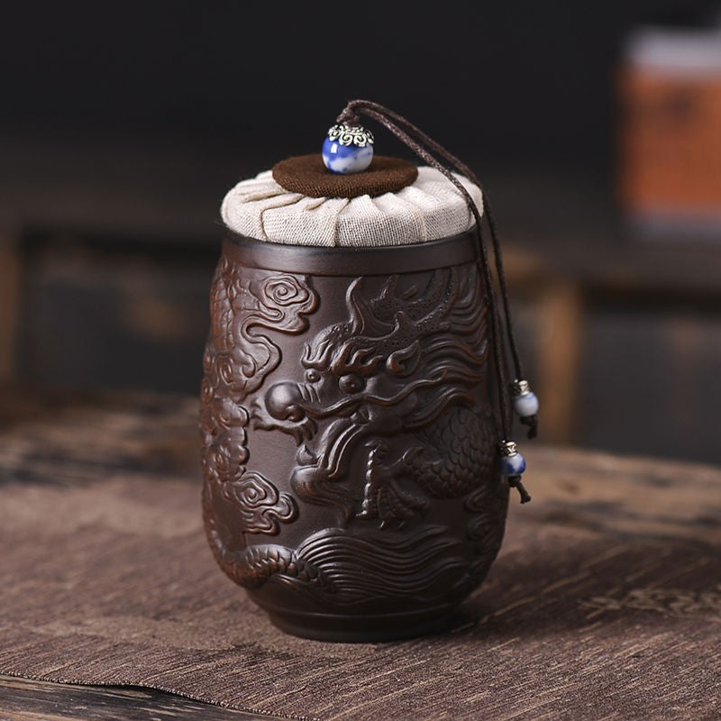 1pc Purple Clay Tea Jar Relief Dragon Jar Tea Storage Jar Tea Set