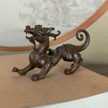 Chinese Bronze Dragon Figure Statue Collectable Tea Pet Table Decoration