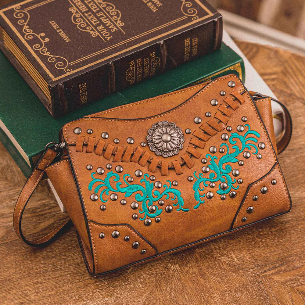 Brown Women Studs Luxury Designer Handbag Crossbody Bag Makeup Bag Purse Wallet