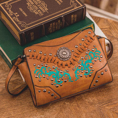 Brown Women Studs Luxury Designer Handbag Crossbody Bag Makeup Bag Purse Wallet
