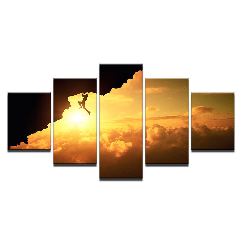 Sunrise Climbing Man Canvas Prints Painting Wall Art Home Decor Picture 5PCS