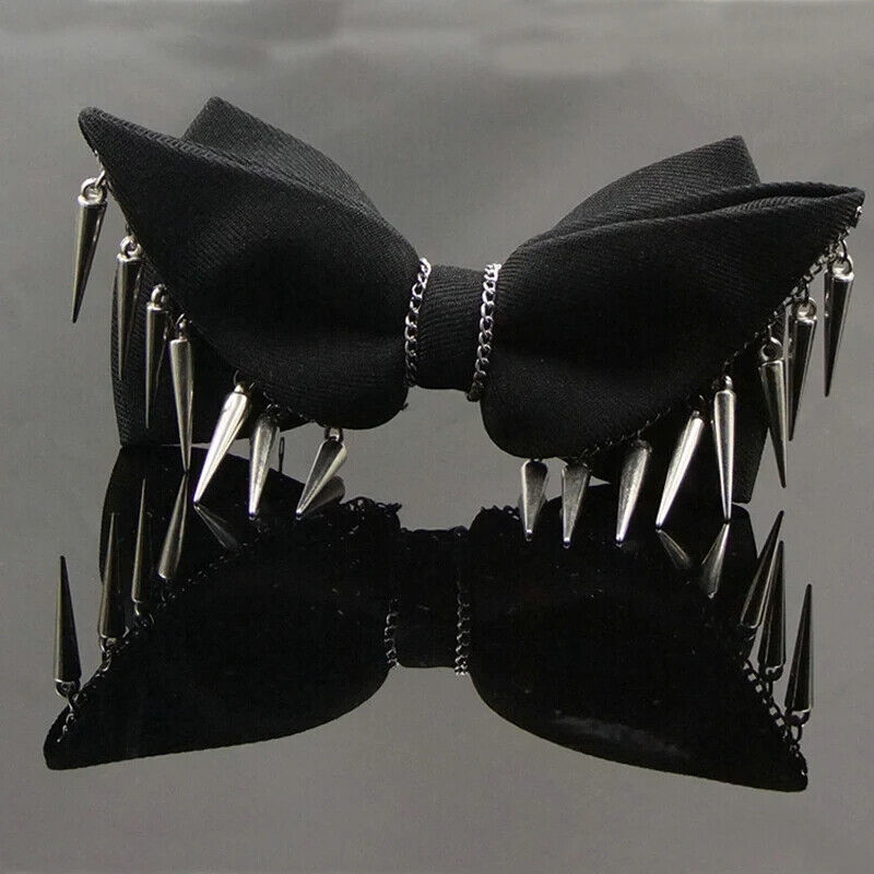 Men Fashion Neckties Cotton Black Punk Rivets Rock Style Bow Ties Hip Hop 12x6cm