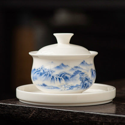 Ceramic Gaiwan For Tea Tureen Teaware Cup Chinese Tea Bowls Jade White Porcelain