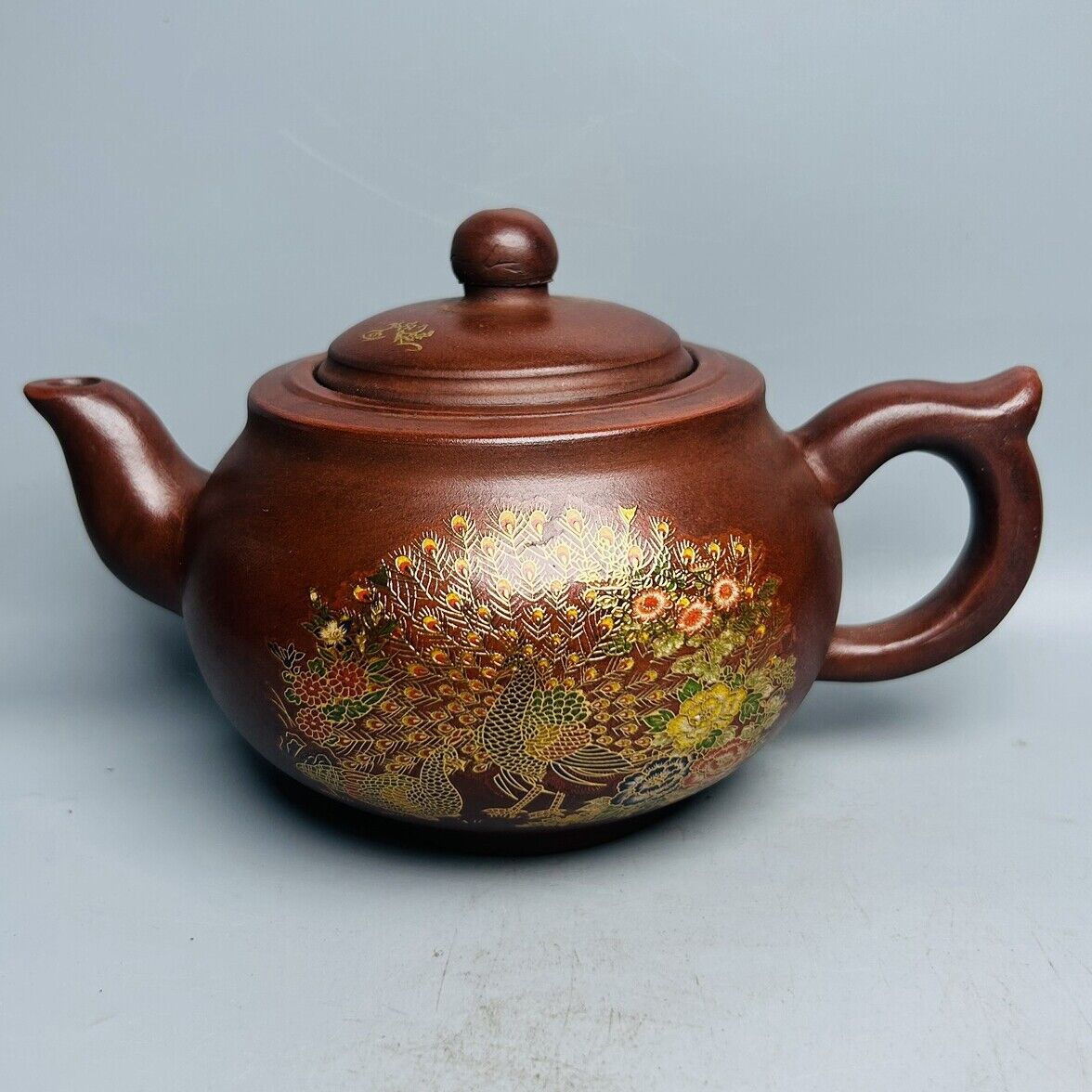 Vintage Chinese Yixing Purple Clay Teapot Zisha Ceremony Painted Peacock Teaware