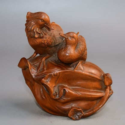 Old Boxwood Mandarin Ducks Couple StatueLove Happiness Marrage Feng Shui Decor