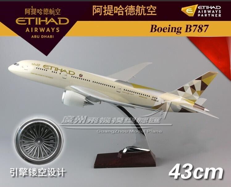 43CM ETIHAD BOEING 787 A6-BLA Passenger Airplane Resin Aircrarft Plane Model
