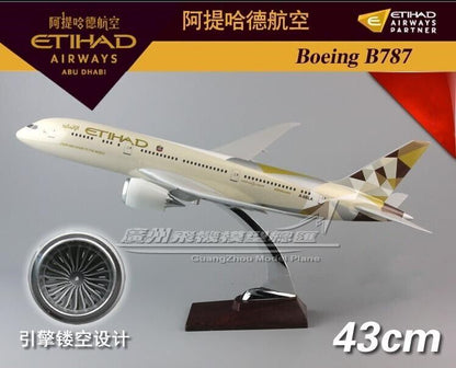 43CM ETIHAD BOEING 787 A6-BLA Passenger Airplane Resin Aircrarft Plane Model
