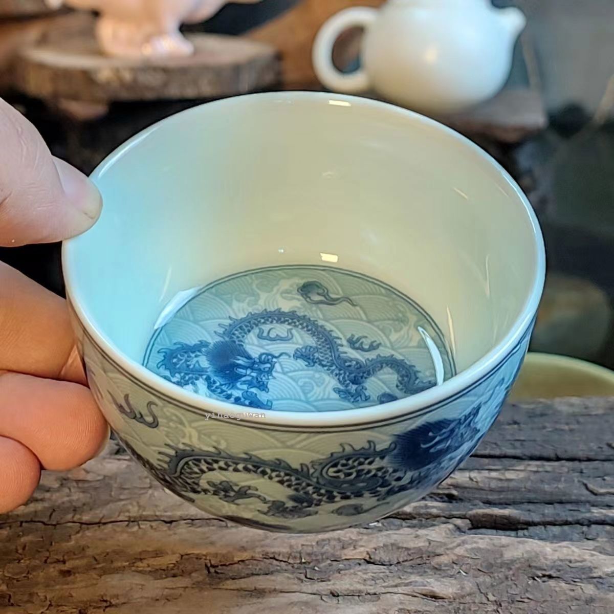 125ML Chinese Exquisite Antique Blue Glazed Dragon Patterned Porcelain Tea Cups