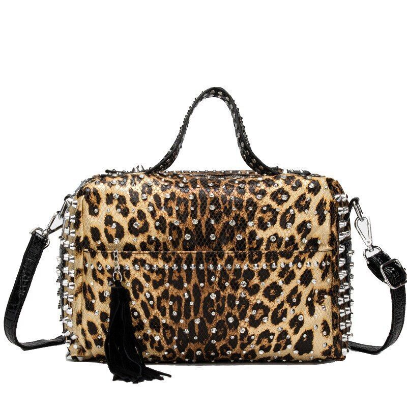 Handbag Black Synthetic Leather Crossbody Rhinestone Shoulder Purse 28*22*11 CM