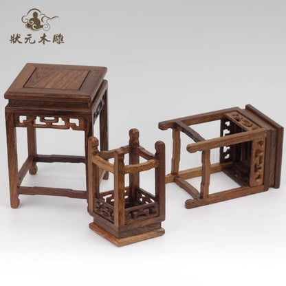 Wenge Wood Square Display Rack Vase Stone Pot Statue Doll Art Stand Home Decor