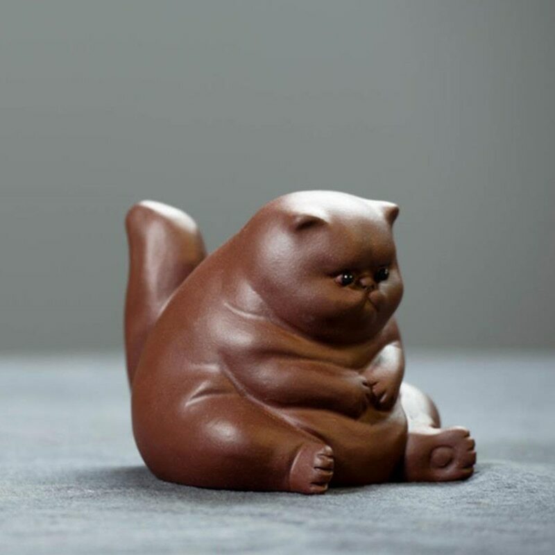 Purple Clay Cat Ceramic Animal Figurines Zisha Tea Pet Cats Crafts Household
