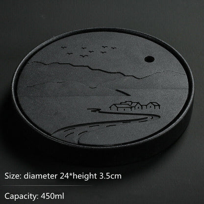 Black Ceramic Tea tray Kungfu Gongfu Tea Tray Serving Table Plate water storage