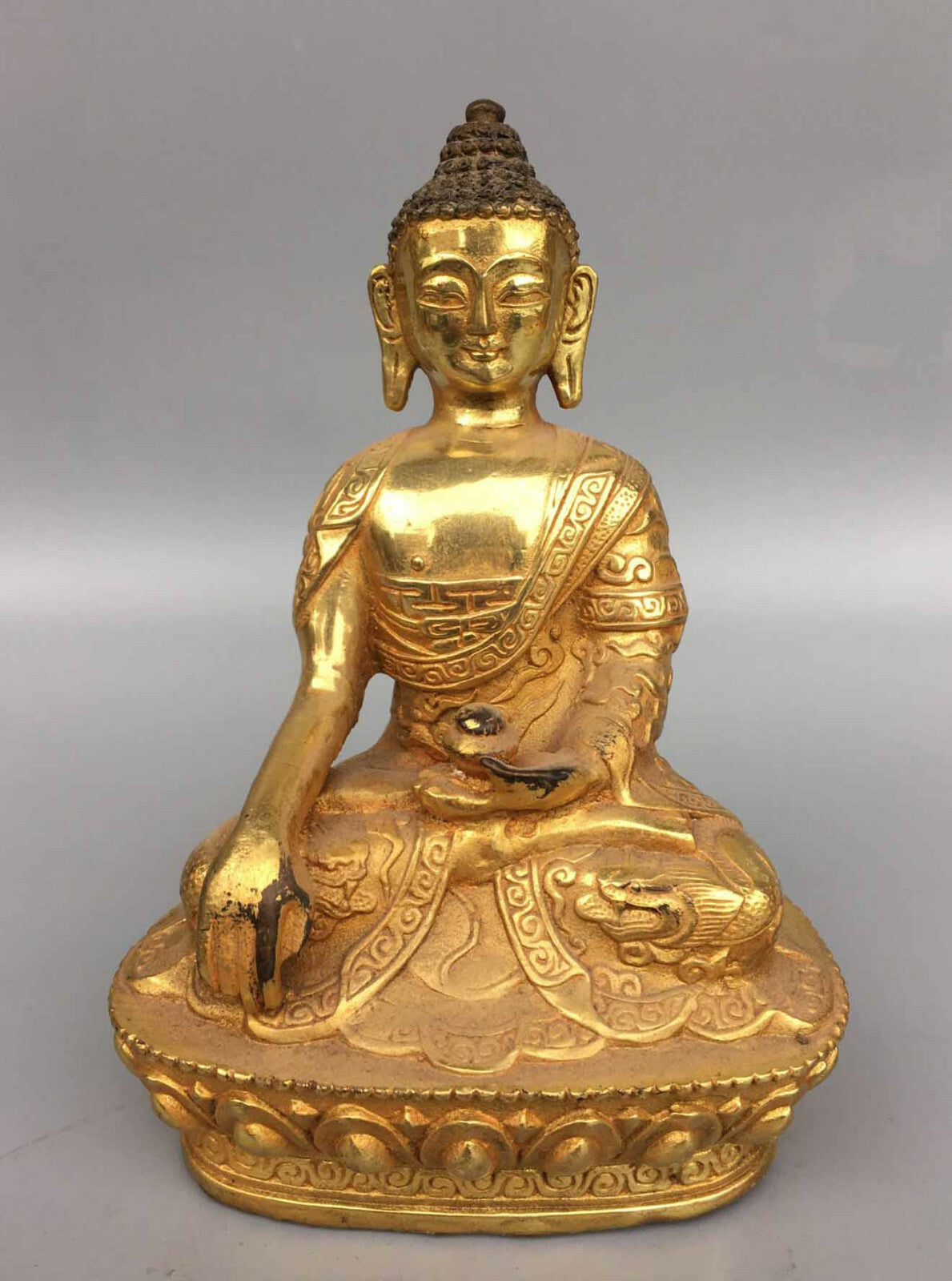 5.6" Old Dynasty Buddhism Tibet Temple Bronze 24K Gilt Shakyamuni Buddha Statue