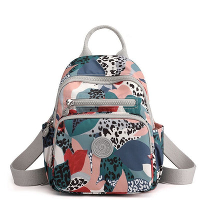 Small Backpack Flower Printing Shoulder Bag Waterproof Nylon Rucksack 20L Zipper