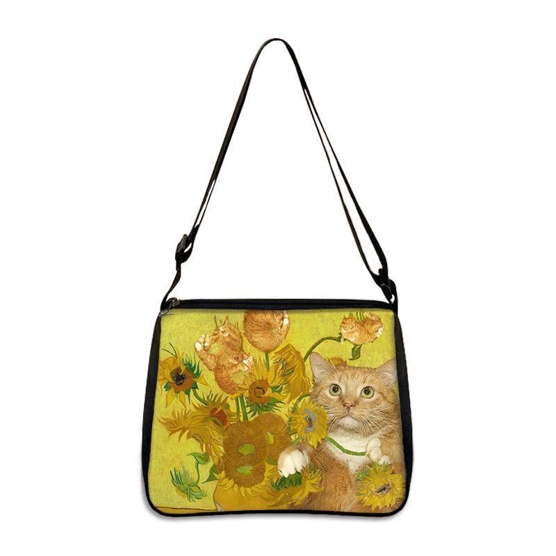 Funny Cat Cosplay Messenger Bag Handbag Canvas Underarm Shoulder Bags Crossbody