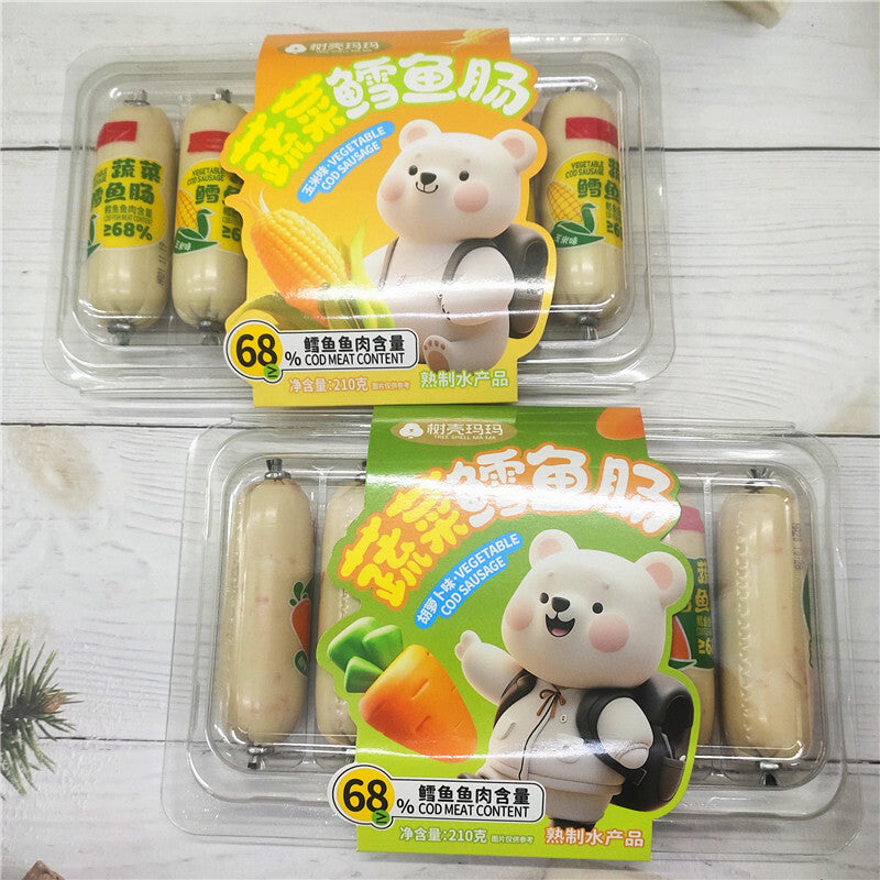 Vegetable Cod Sausage 210g Carrot Flavor + 6 Fish Sausage Corn Flavor Snacks