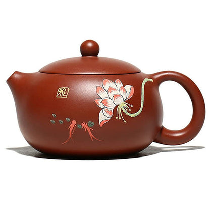 260ml Chinese Purple Clay Xishi Teapot Handmade Pattern Kung Fu Tea Set Decor