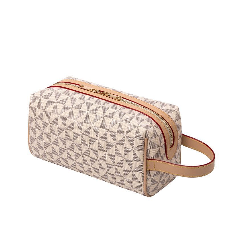 Synthetic Leather Cosmetic Handbag Brown/Black Travel Clutch Portable Makeup Bag