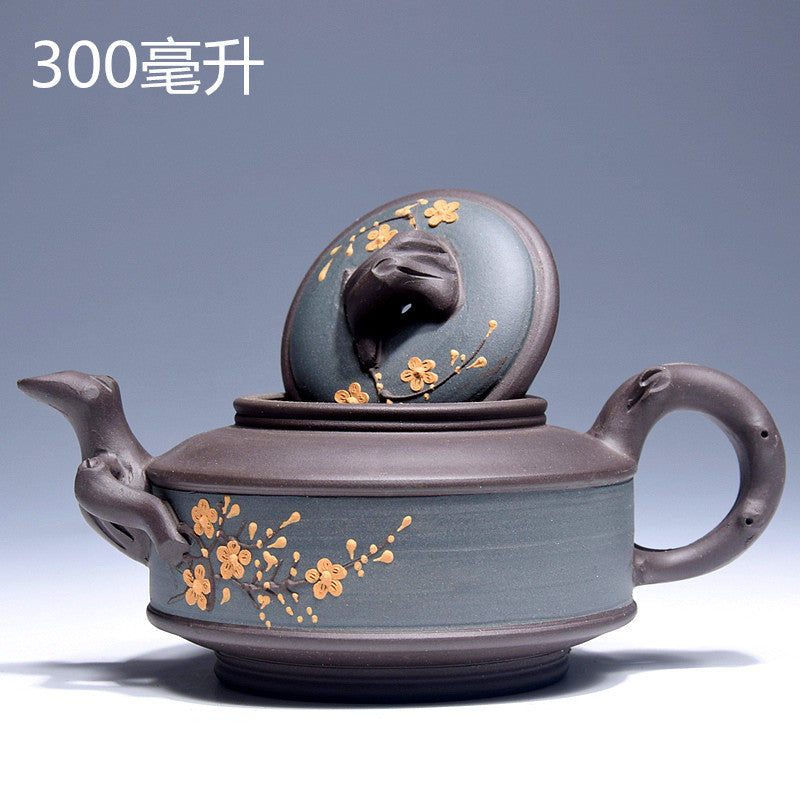 300ml Chinese Handmade Lifelike Plum Flower Yixing Zisha Purple Clay Teapot