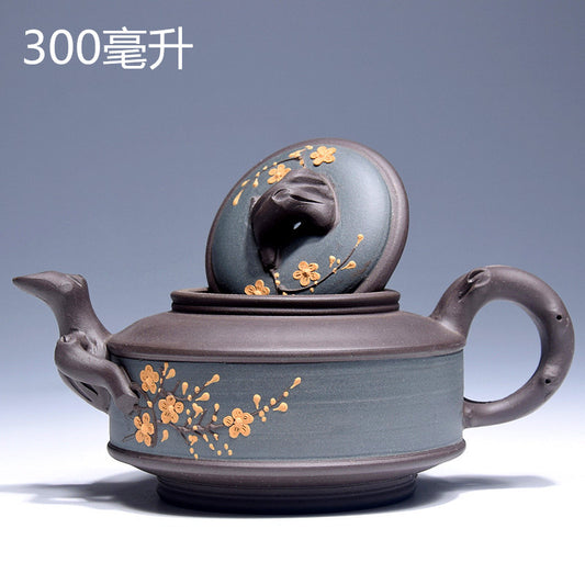 300ml Chinese Handmade Lifelike Plum Flower Yixing Zisha Purple Clay Teapot