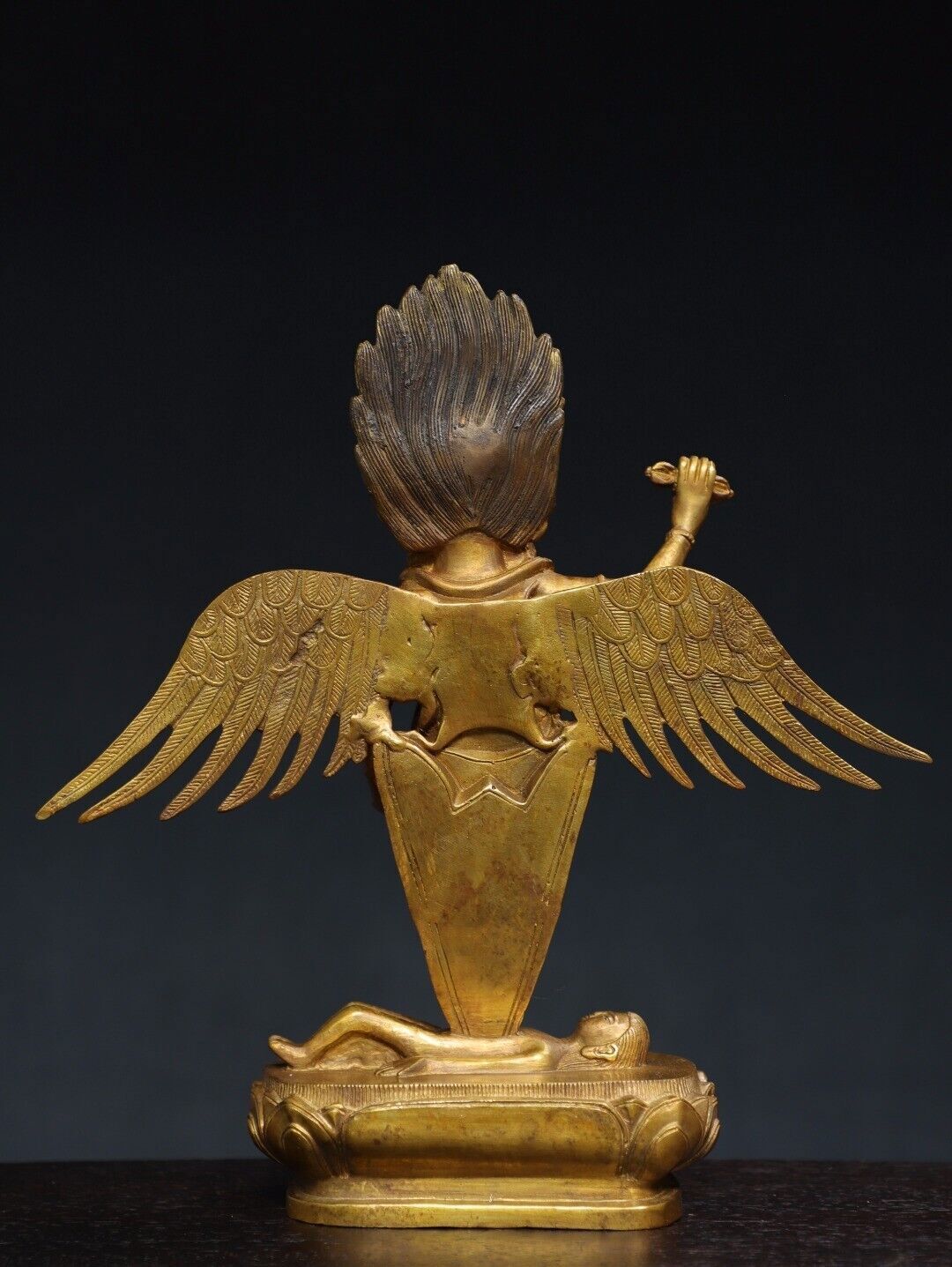 11.2"Bronze gilt Redpoll Winged Garuda Bird Eagle Buddha Vajra King Kong statue