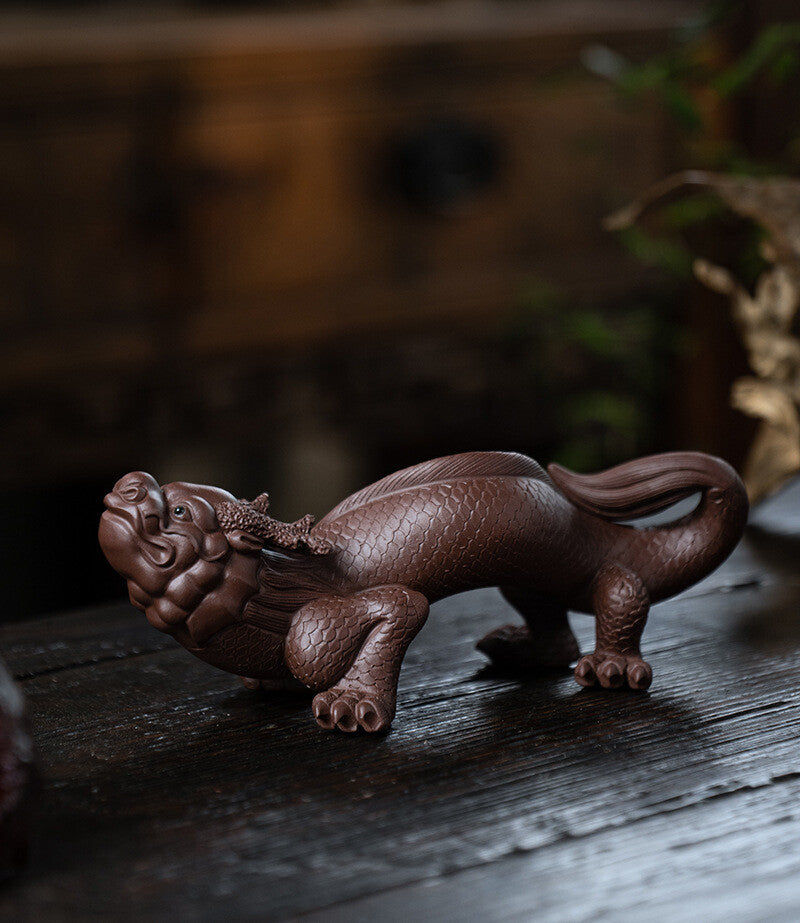 8.2" China Yixing Zisha Pottery Purple Clay Mythical Creatures Dragon Tea Pet