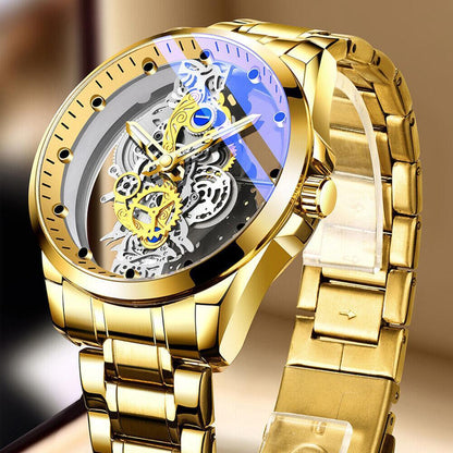 Reloj Esqueleto Hueco De Lujo Para Hombres Automático Cuarzo Acero Inoxidable