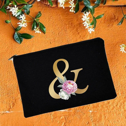 Makeup Bag Floral Alphabet Print Cosmetic Case Bridal Party Pouch Purse 14*22 CM