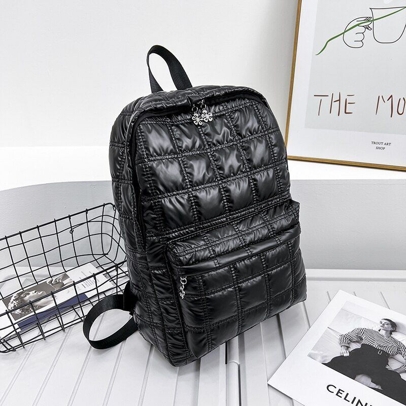 Plaid Backpack Light Casual Bags Women School Back Bags 27*38*10 CM Silver/Gold
