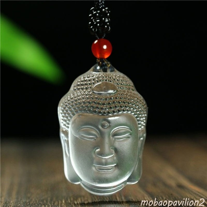 1pc New Natural Crystal Carved Buddha Head Pendant Necklace Amulet SweaterChain