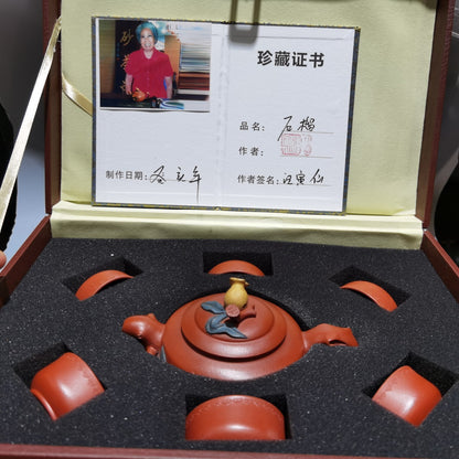 Tea Set China Yixing Zisha Carved Pomegranate Statue KungFu Tea Exquisite Teapot