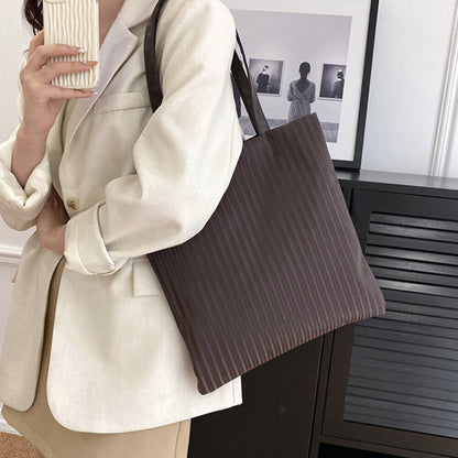 Solid Color Striped Bucket Bag Underarm Bag Large Capacity Tote Bag Zipper