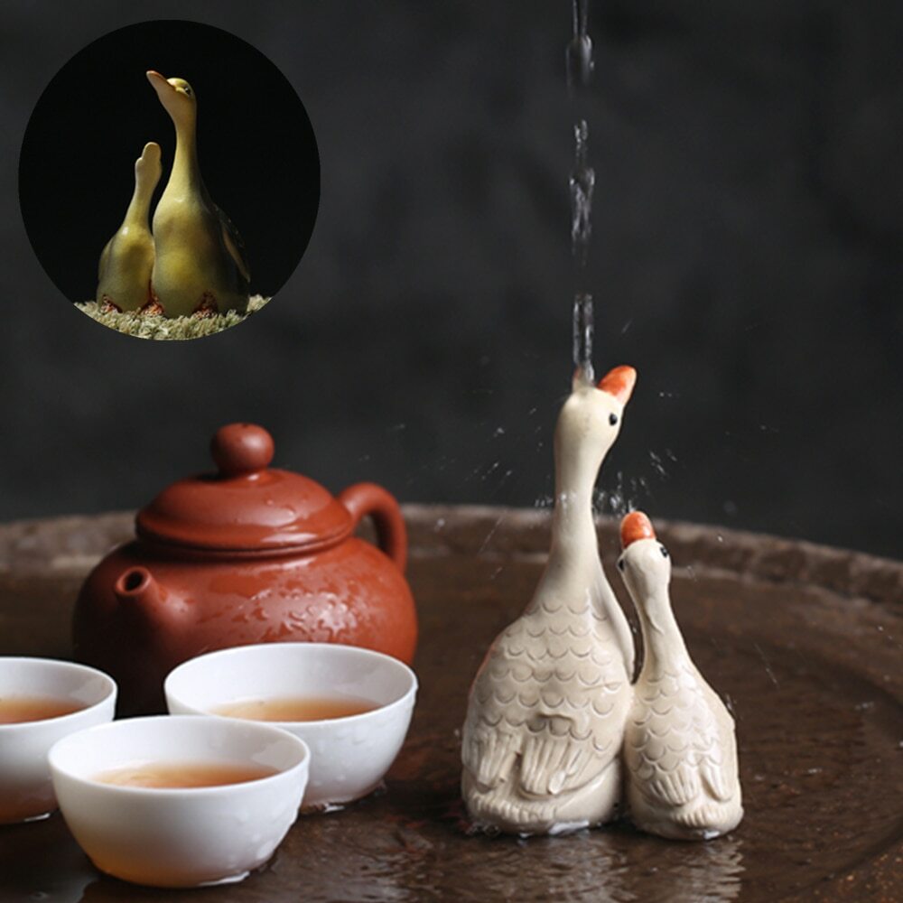 9cm China Handmade Color Changing Purple Clay Swan Tea Pet Tea Ceremony Tea Set