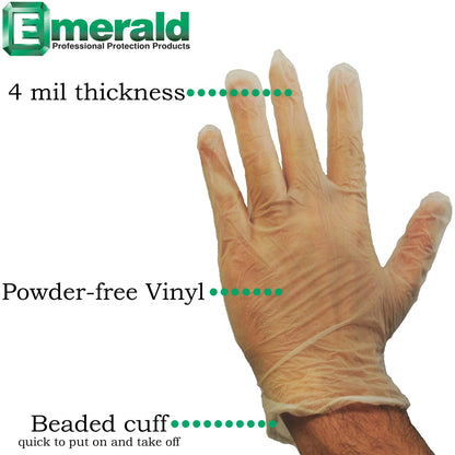Emerald Shannon 1,000 Count SIZE X-LARGE Powder-Free Vinyl Gloves – 4 Mil