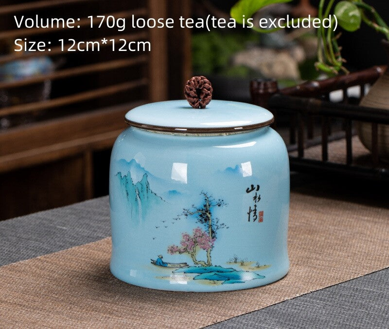 Chinese Canister Porcelain Jug With Lid Sealed For Loose Tea Small Size Ceramic