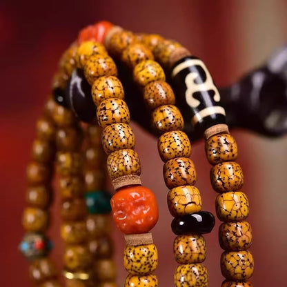 Old 108 Tibetan Lotus Beads Mala 7mm Prayer Beads Necklace 28"