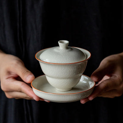 Ceramic Cracked Glaze Gaiwan 145ml 5oz Off White Heat Resistant Kungfu Tea Cup