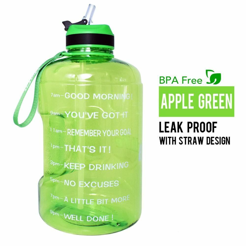 Water Bottle 1 Gallon Straw Clear Plastic Drinking Bottles Big GYM Jug Cup BPA