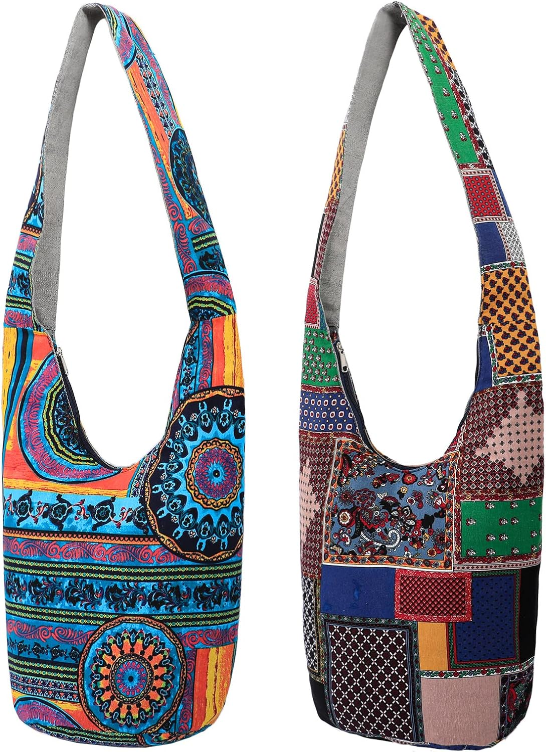 Handmade Bohemian Hippie Crossbody Bag Purse Cotton and Linen Sling Women 2 Pcs