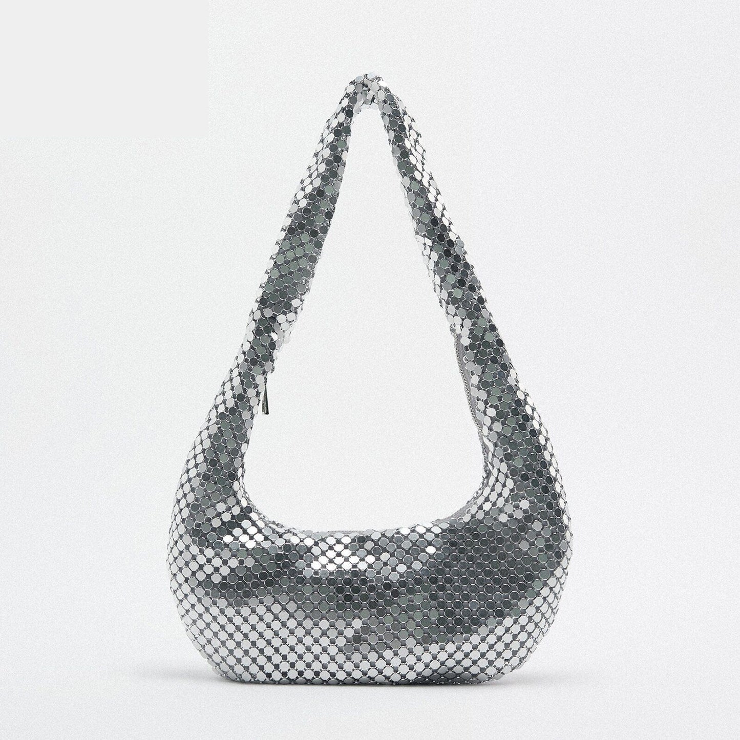 Mesh Shoulder Bags Silver Handbag Hobos Purse Small Underarm Bag 25.5*21.5*2 CM