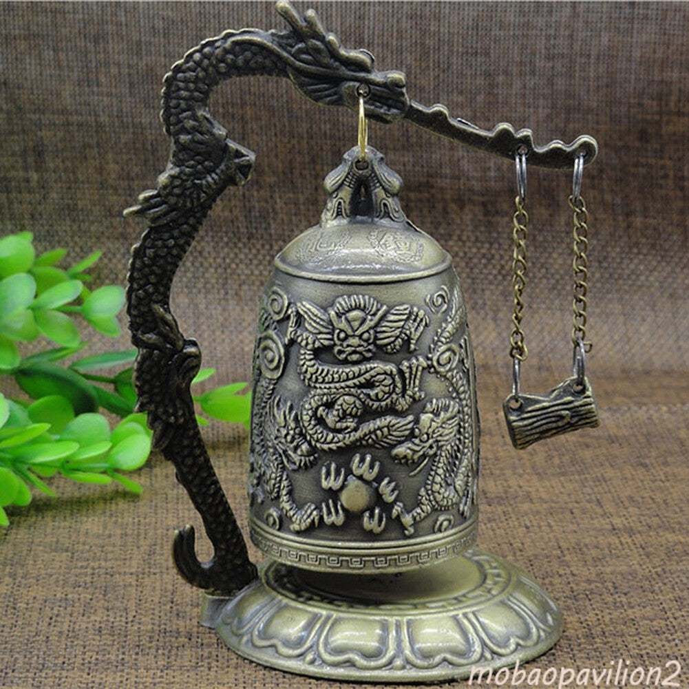 5.12" New Metal Bell Carved Dragon Buddhist Clock Good Luck Feng Shui Ornament