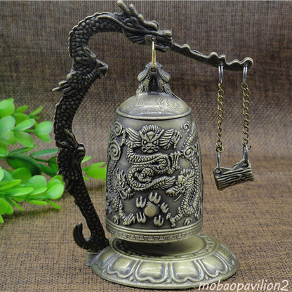5.12" New Metal Bell Carved Dragon Buddhist Clock Good Luck Feng Shui Ornament