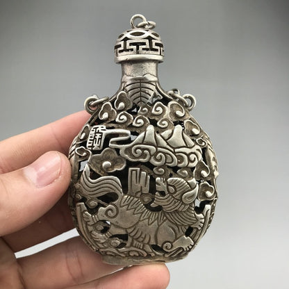 Chinese Tibetan-Silver Bottle Hand-carved Dragon Pattern